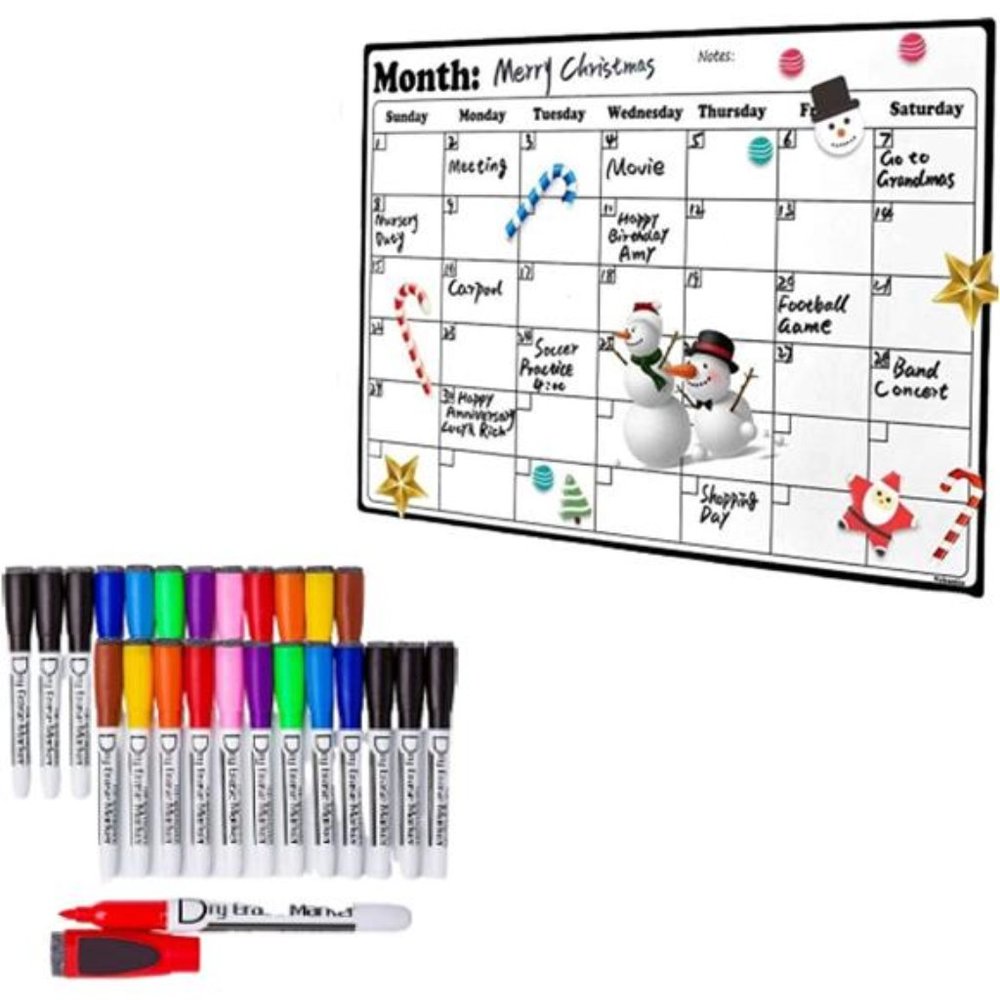 Set of 24 Magnetic Dry Erase Markers Calendar - 16.9 X 11.8 Inches, 10 Colors